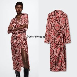 Mango Red and Brown Paisley Midi Wrap Dress